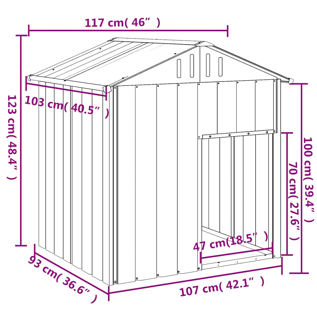 Hondenhok met dak 117x103x123 cm gegalvaniseerd staal