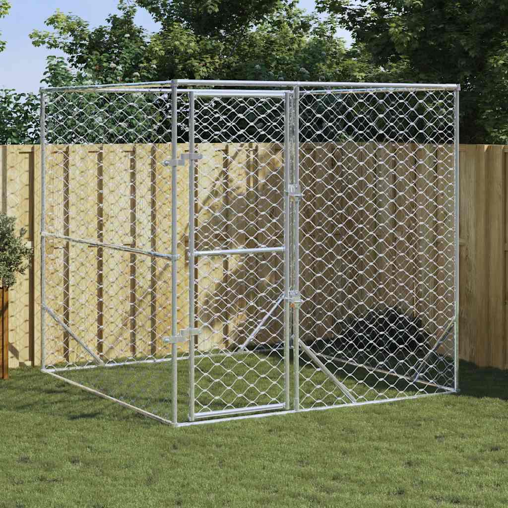 Hondenkennel voor buiten 2x2x2 m gegalvaniseerd staal zilver