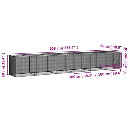 Kippenhok met dak 603x98x90 cm gegalvaniseerd staal lichtgrijs