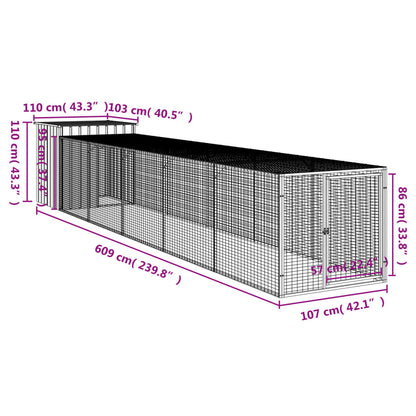 Kippenhok met ren 110x609x110 cm gegalvaniseerd staal antraciet
