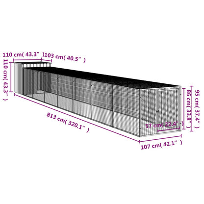 Kippenhok met ren 110x813x110 cm gegalvaniseerd staal antraciet
