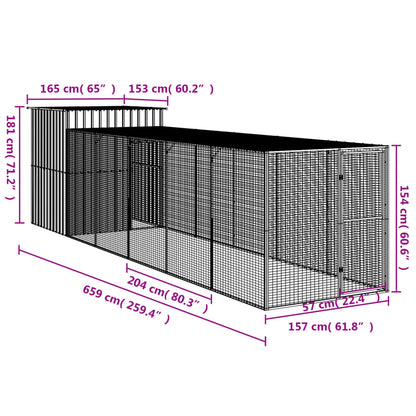 Kippenhok met ren 165x659x181 cm gegalvaniseerd staal antraciet