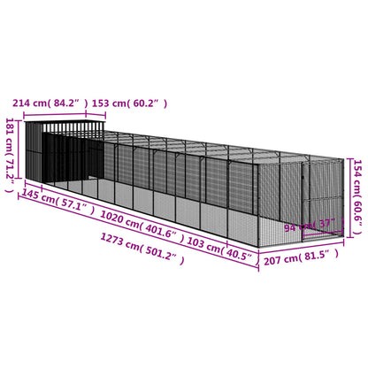 Hondenhok met ren 214x1273x181 cm staal antraciet