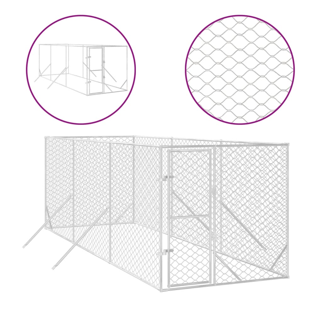 Hondenkennel voor buiten 2x6x2 m gegalvaniseerd staal zilver