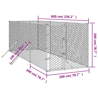 Hondenkennel voor buiten 2x6x2 m gegalvaniseerd staal zilver