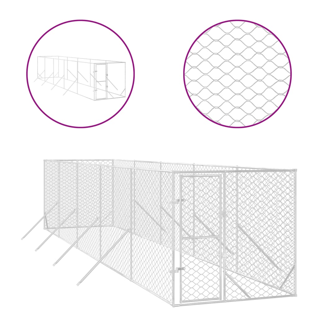 Hondenkennel voor buiten 2x10x2 m gegalvaniseerd staal zilver
