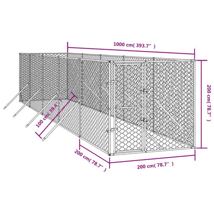 Hondenkennel voor buiten 2x10x2 m gegalvaniseerd staal zilver
