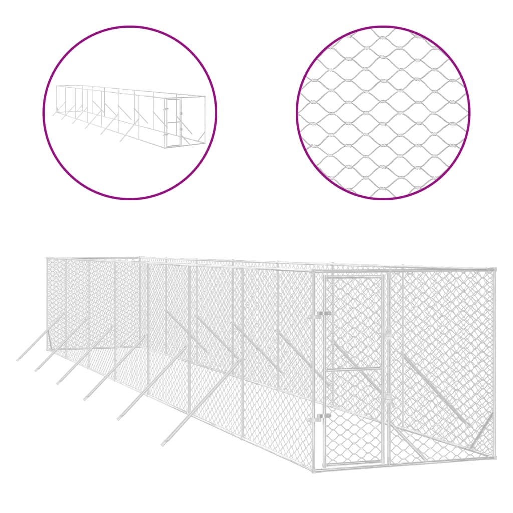 Hondenkennel voor buiten 2x14x2 m gegalvaniseerd staal zilver
