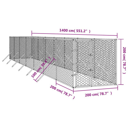 Hondenkennel voor buiten 2x14x2 m gegalvaniseerd staal zilver