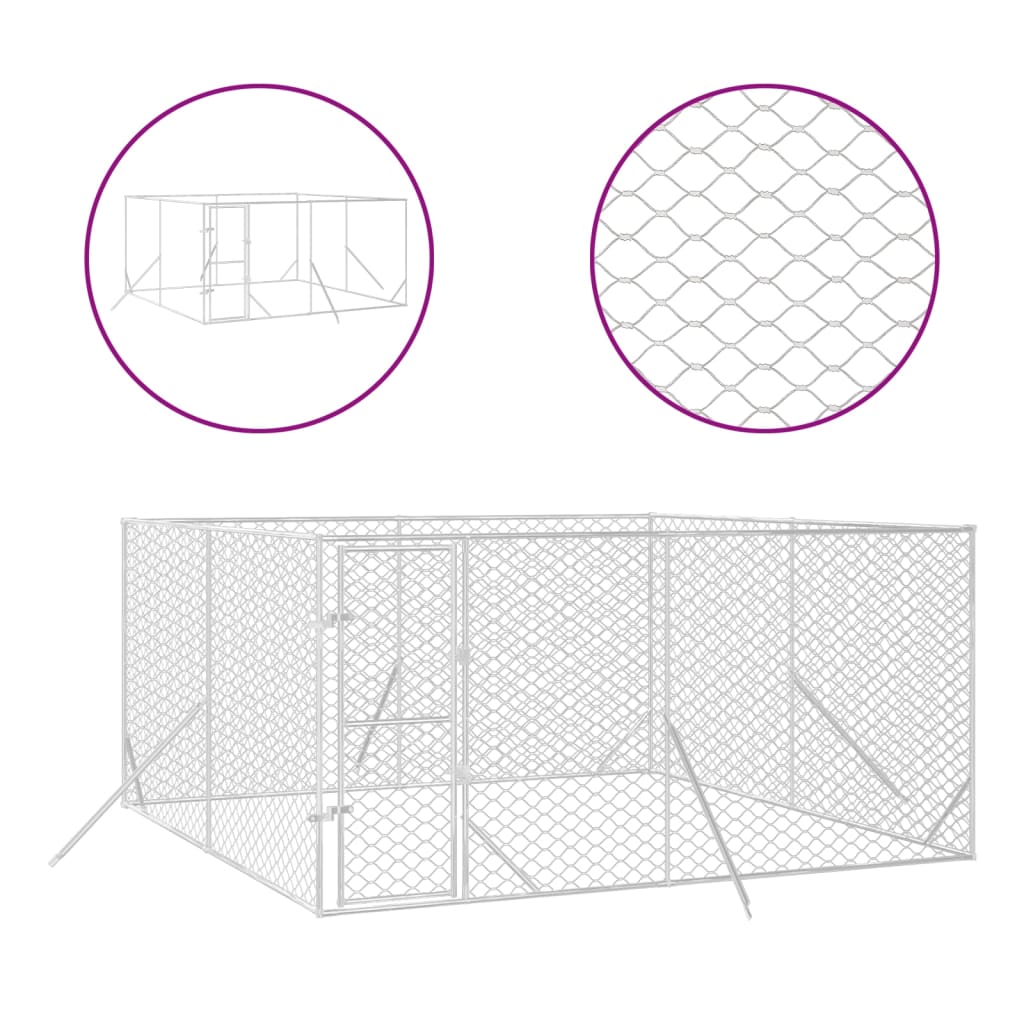 Hondenkennel voor buiten 4x4x2 m gegalvaniseerd staal zilver