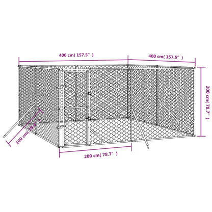 Hondenkennel voor buiten 4x4x2 m gegalvaniseerd staal zilver