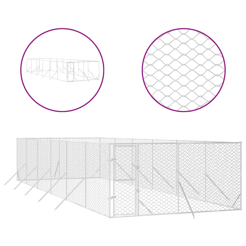 Hondenkennel voor buiten 4x12x2 m gegalvaniseerd staal zilver