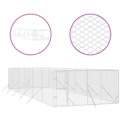Hondenkennel voor buiten 4x12x2 m gegalvaniseerd staal zilver