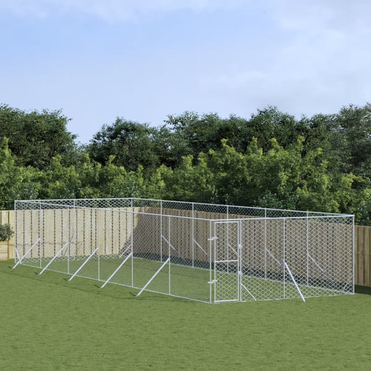 Hondenkennel voor buiten 4x12x2 m gegalvaniseerd staal zilver