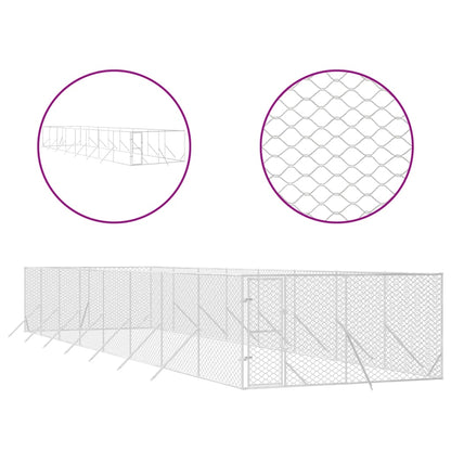 Hondenkennel voor buiten 4x16x2 m gegalvaniseerd staal zilver