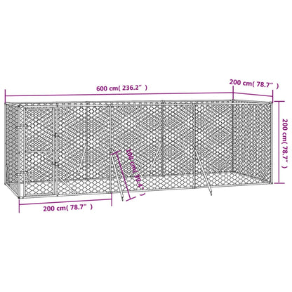 Hondenkennel voor buiten 6x2x2 m gegalvaniseerd staal zilver