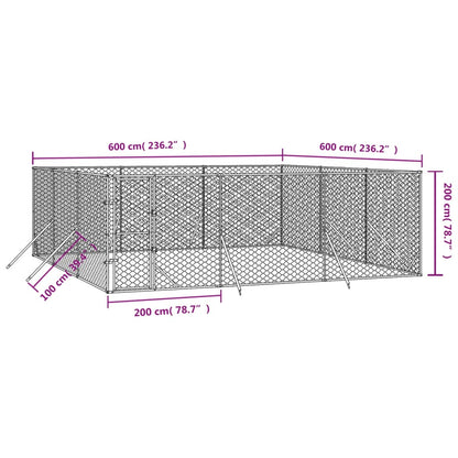Hondenkennel voor buiten 6x6x2 m gegalvaniseerd staal zilver