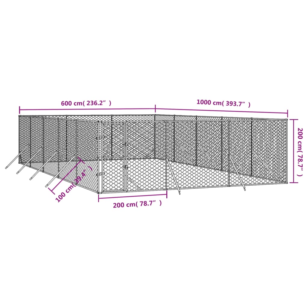 Hondenkennel voor buiten 6x10x2 m gegalvaniseerd staal zilver