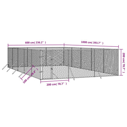 Hondenkennel voor buiten 6x10x2 m gegalvaniseerd staal zilver