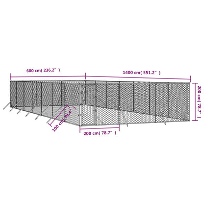 Hondenkennel voor buiten 6x14x2 m gegalvaniseerd staal zilver