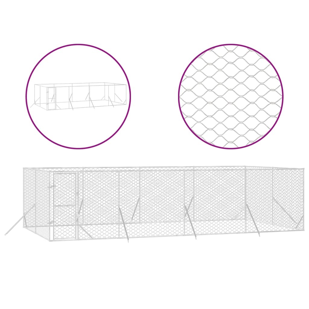 Hondenkennel voor buiten 8x4x2 m gegalvaniseerd staal zilver