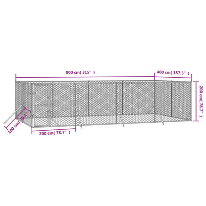 Hondenkennel voor buiten 8x4x2 m gegalvaniseerd staal zilver