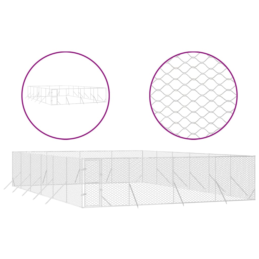 Hondenkennel voor buiten 8x12x2 m gegalvaniseerd staal zilver