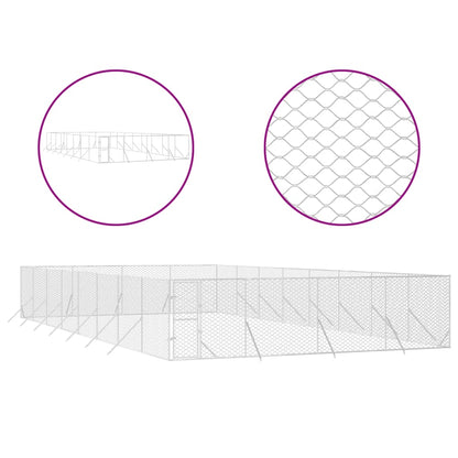 Hondenkennel voor buiten 8x16x2 m gegalvaniseerd staal zilver