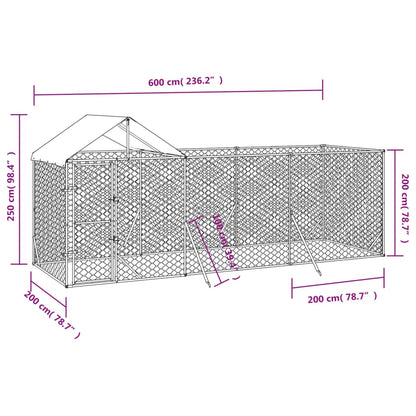 Hondenkennel met dak 6x2x2,5 m gegalvaniseerd staal zilverkleur