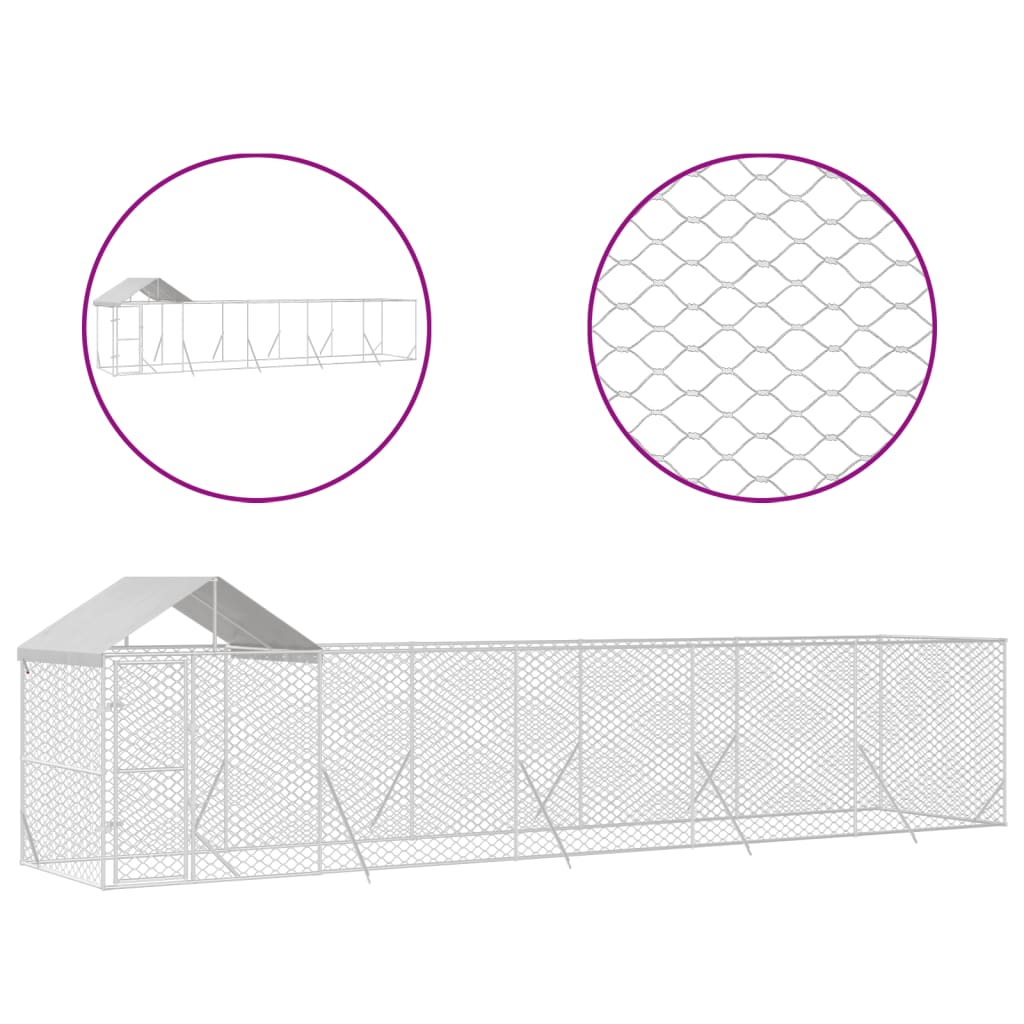 Hondenkennel met dak 10x2x2,5 m gegalvaniseerd staal zilver