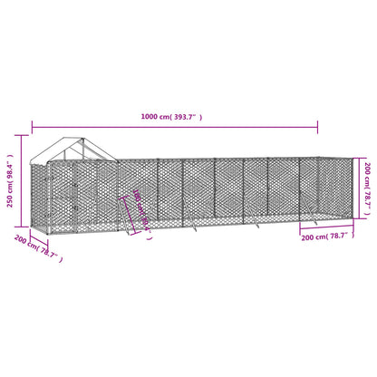 Hondenkennel met dak 10x2x2,5 m gegalvaniseerd staal zilver