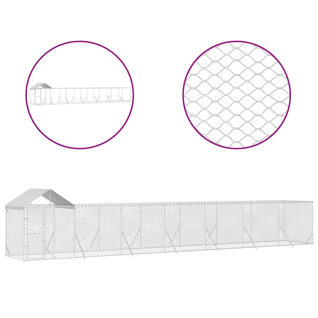 Hondenkennel met dak 14x2x2,5 m gegalvaniseerd staal zilver