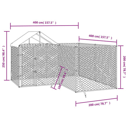 Hondenkennel met dak 4x4x2,5 m gegalvaniseerd staal zilver