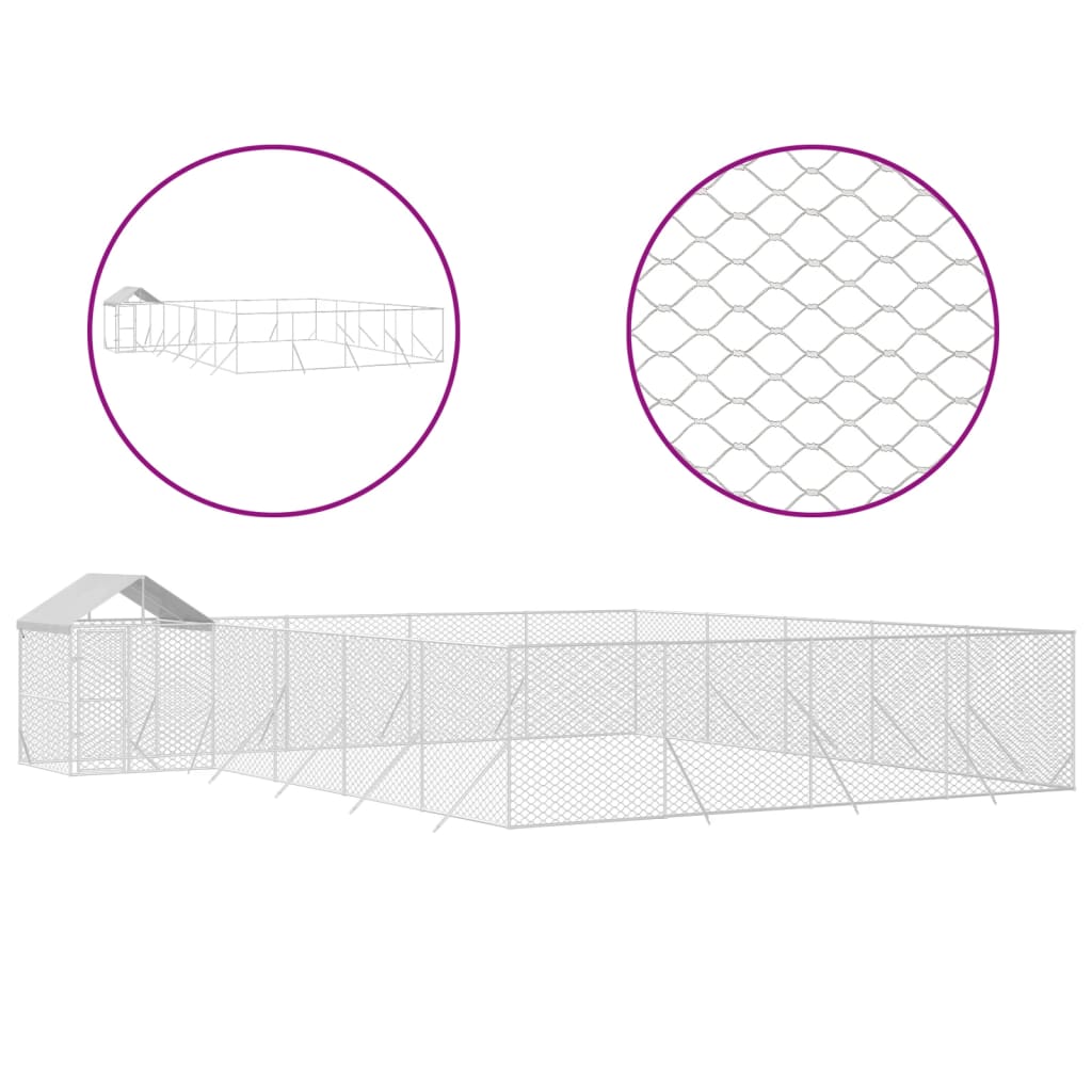 Hondenkennel met dak 10x8x2,5 m gegalvaniseerd staal zilver