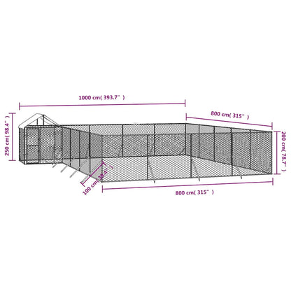 Hondenkennel met dak 10x8x2,5 m gegalvaniseerd staal zilver