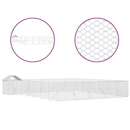 Hondenkennel met dak 12x12x2,5 m gegalvaniseerd staal zilver