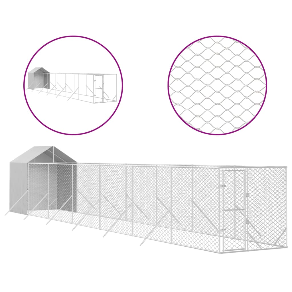 Hondenkennel met dak 2x14x2,5 m gegalvaniseerd staal zilver