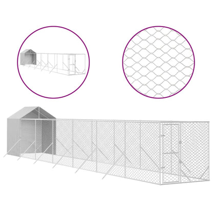 Hondenkennel met dak 2x14x2,5 m gegalvaniseerd staal zilver