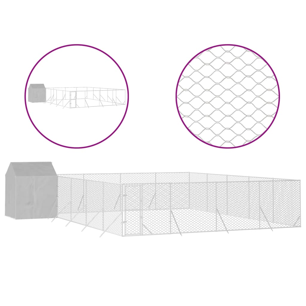 Hondenkennel met dak 10x10x2,5 m gegalvaniseerd staal zilver