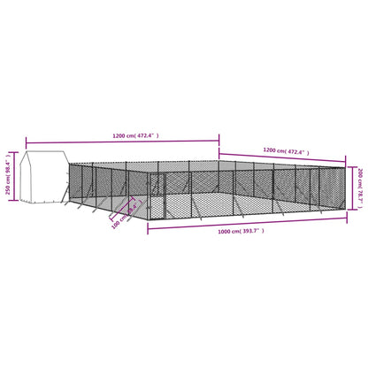 Hondenkennel met dak 12x12x2,5 m gegalvaniseerd staal zilver