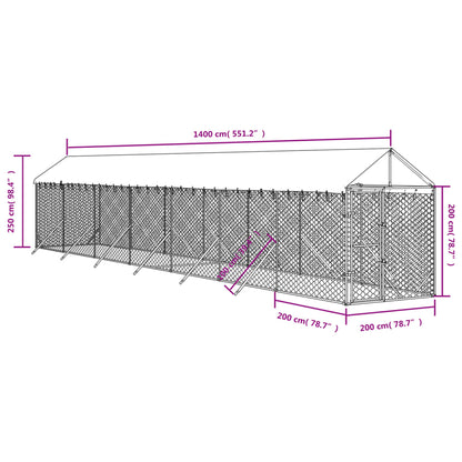 Hondenkennel met dak 2x14x2,5 m gegalvaniseerd staal zilver