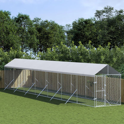 Hondenkennel met dak 2x14x2,5 m gegalvaniseerd staal zilver