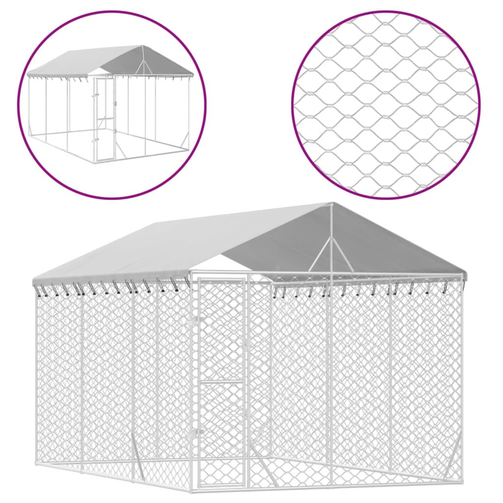 Hondenkennel met dak 3x4,5x2,5 m gegalvaniseerd staal zilver
