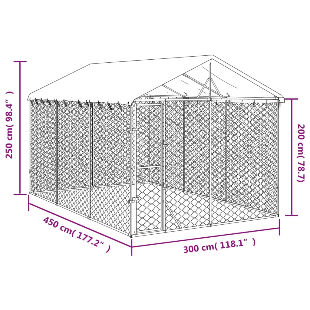 Hondenkennel met dak 3x4,5x2,5 m gegalvaniseerd staal zilver