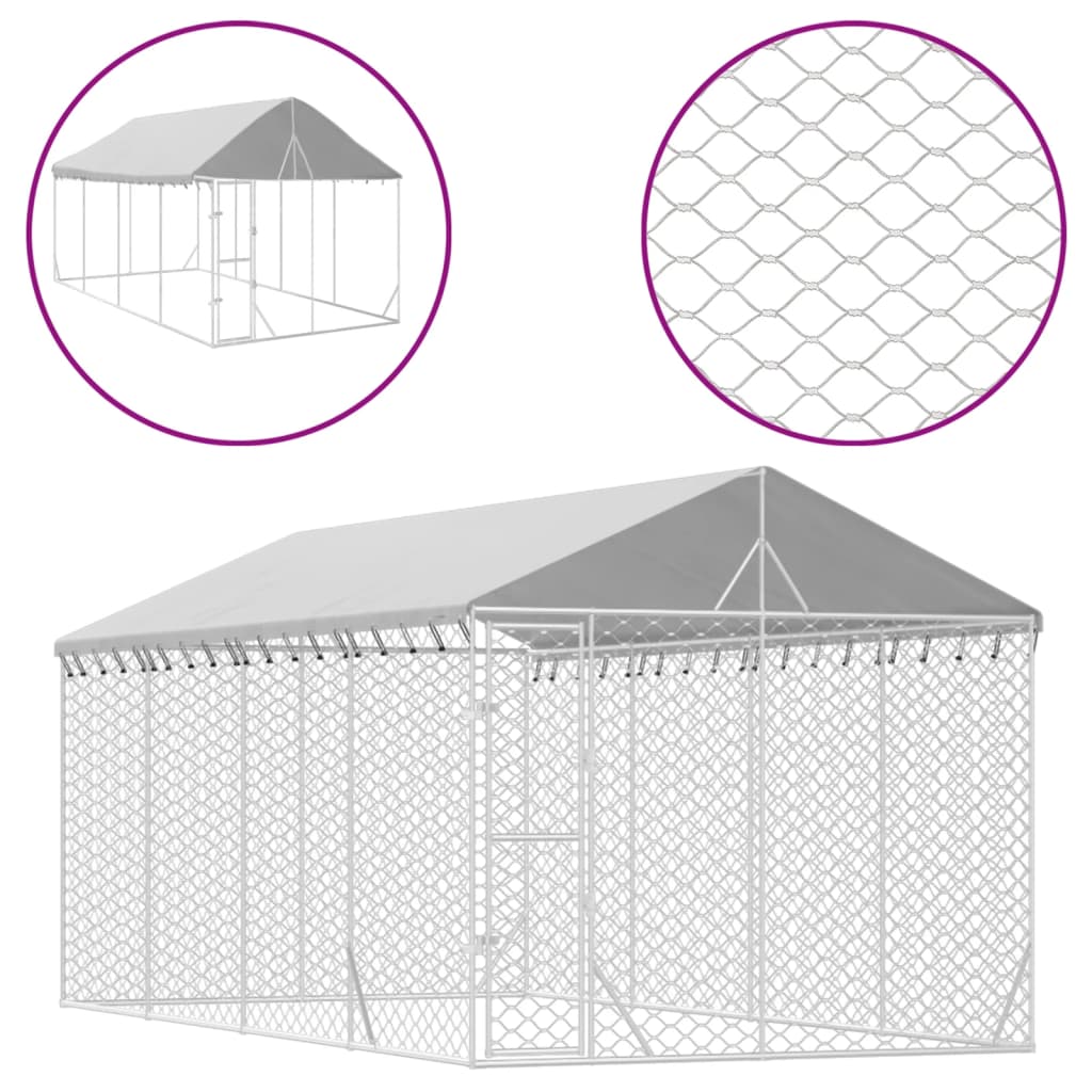 Hondenkennel met dak 3x6x2,5 m gegalvaniseerd staal zilverkleur