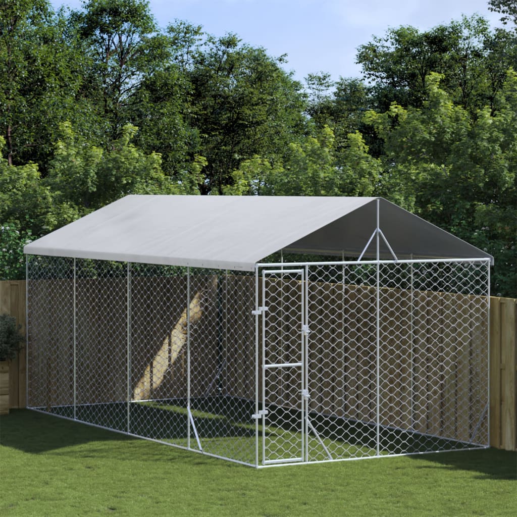 Hondenkennel met dak 3x6x2,5 m gegalvaniseerd staal zilverkleur