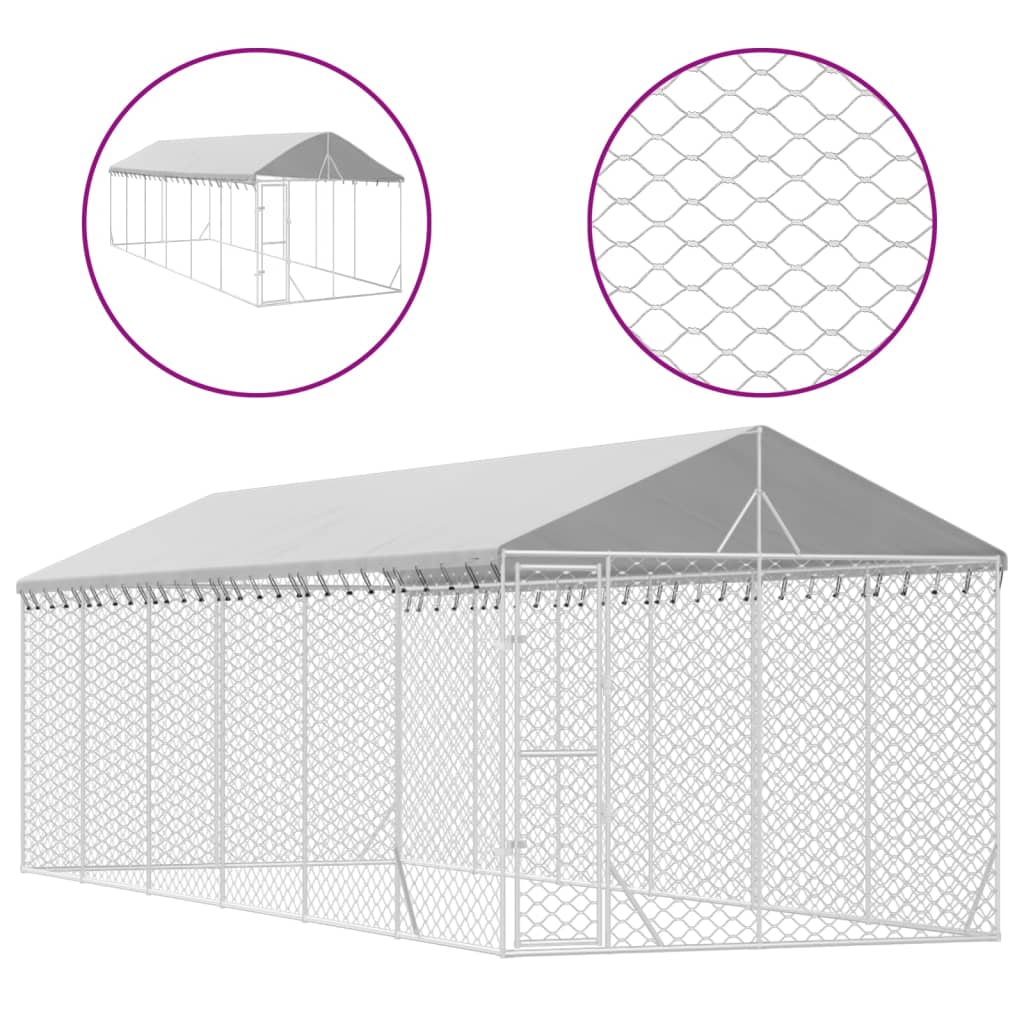 Hondenkennel met dak 3x9x2,5 m gegalvaniseerd staal zilverkleur