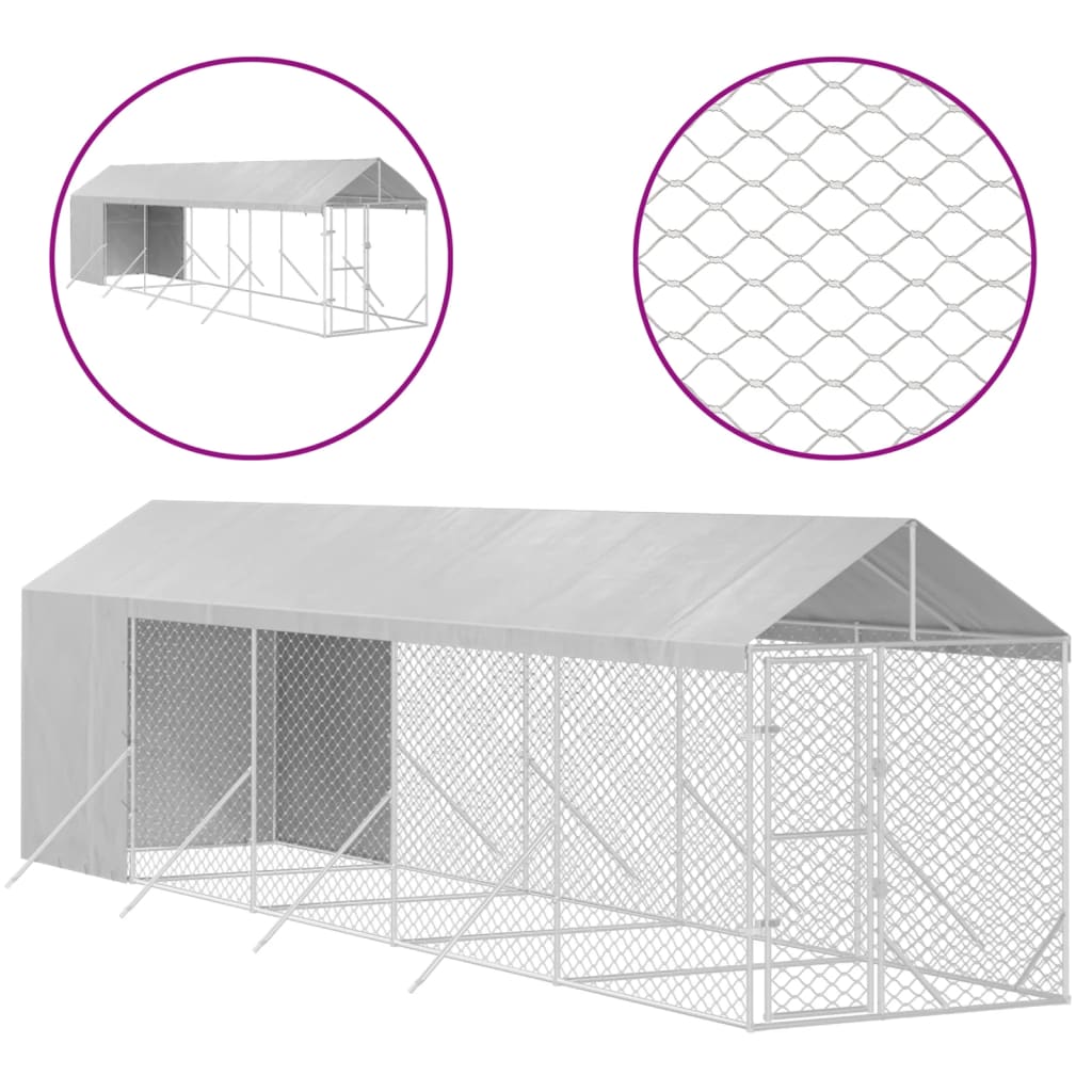 Hondenkennel met dak 2x10x2,5 m gegalvaniseerd staal zilver
