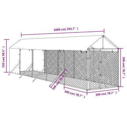 Hondenkennel met dak 2x10x2,5 m gegalvaniseerd staal zilver