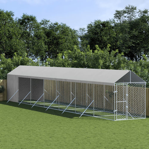 Hondenkennel met dak 2x14x2,5 m gegalvaniseerd staal zilver